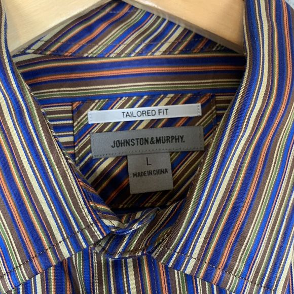 Johnston & Murphy Shirt Mens L Blue Striped Long Sleeve Button Up Tailored Fit - Picture 6 of 7